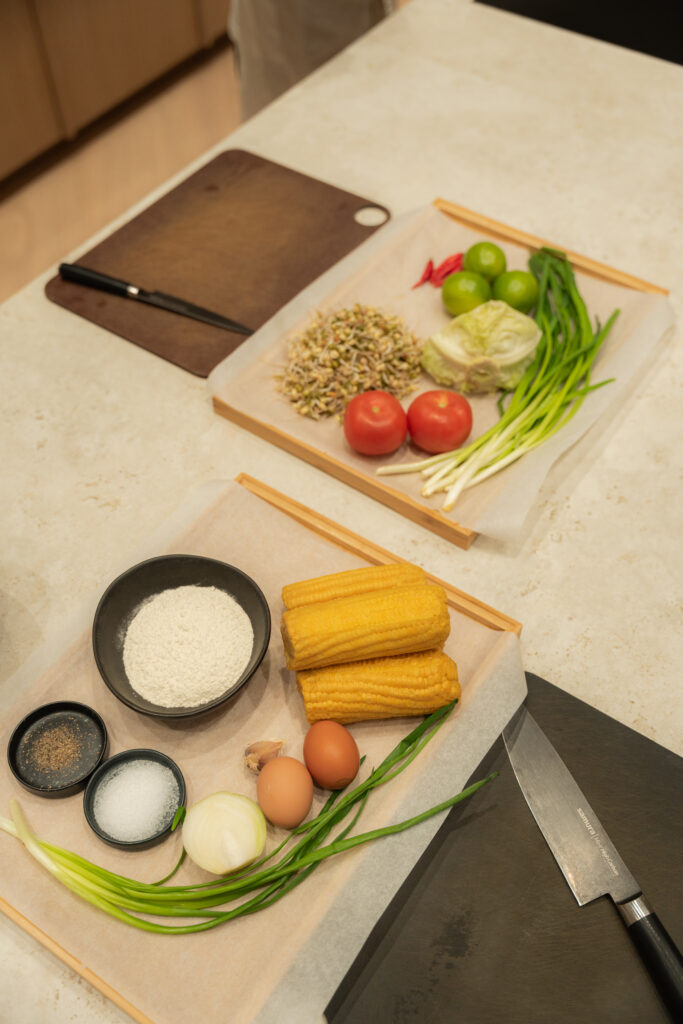 alt="Fresh ingredients for soto ayam and perkedel jagung prepared at Dharma Resort"