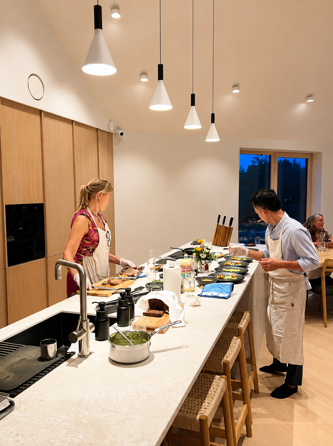 alt="Ingrem and Ray preparing dinner at Dharma Resort"